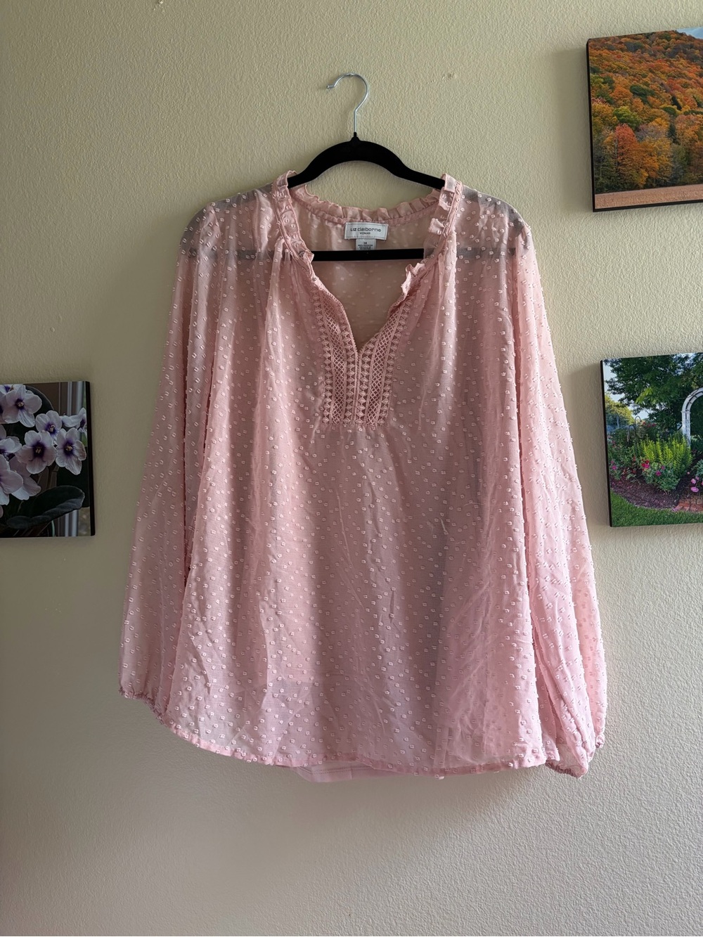 Liz Claiborne Blush Pink Textured Peasant Blouse